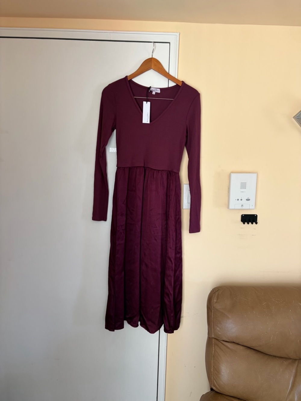 Michael Stars Long Sleeve V-Neck Dress in Burgundy